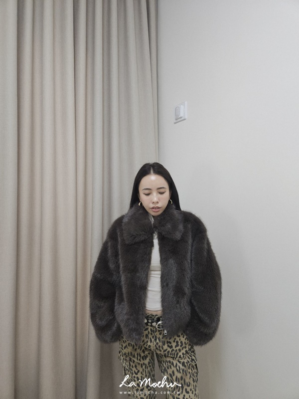翻領拉鍊毛毛外套
